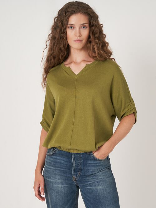 Loose fit katoenen trui met elastische zoom