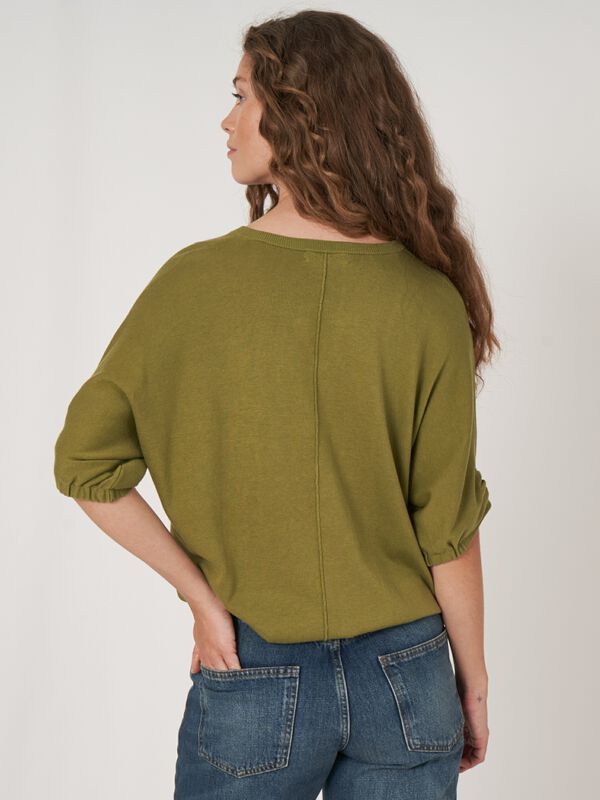 Loose fit cotton knit sweater wit elastic hem image number 2