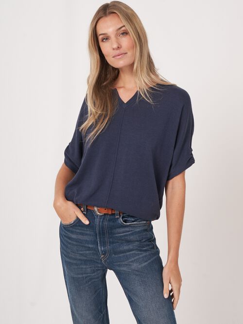 Loose fit katoenen trui met elastische zoom