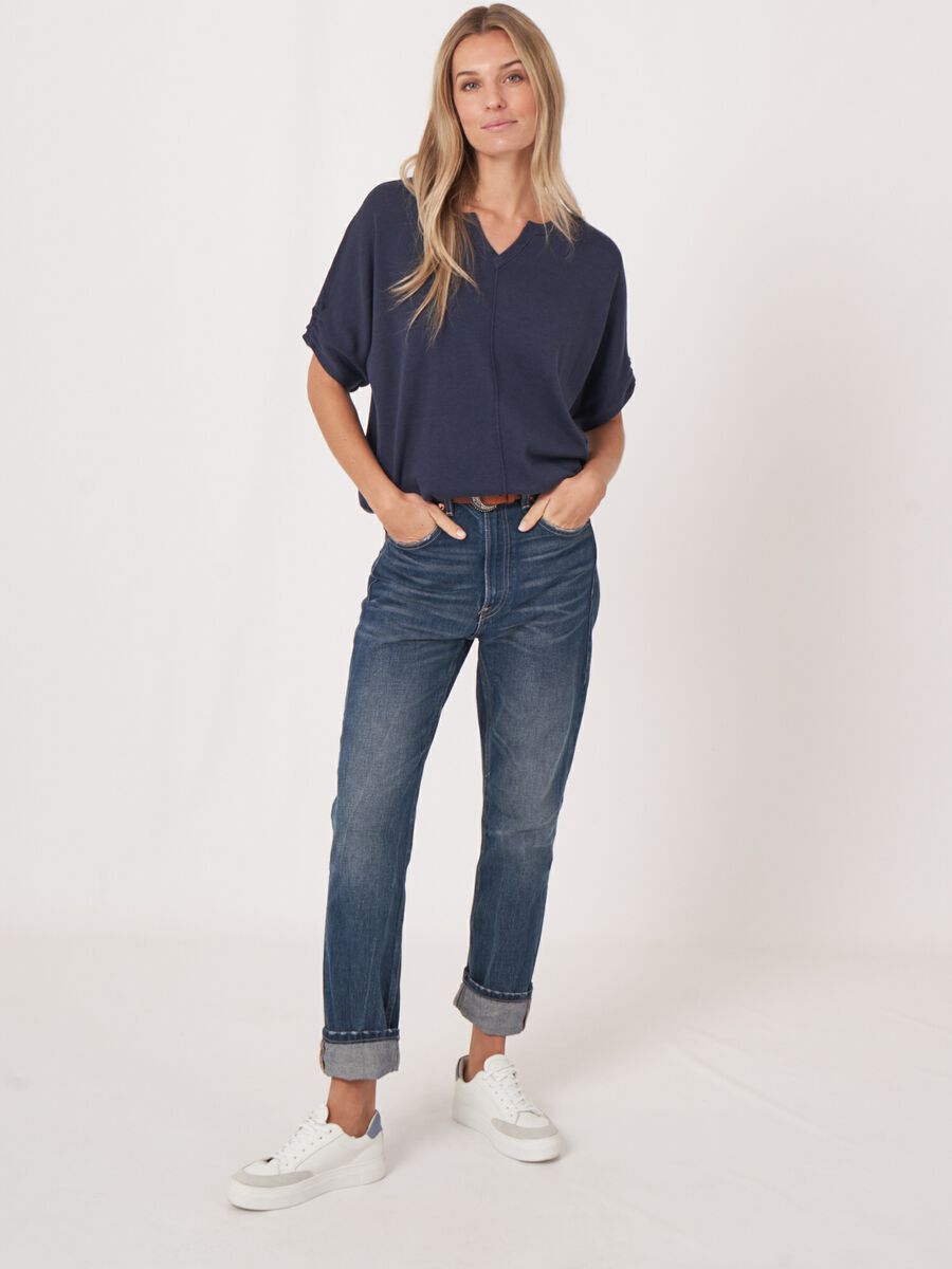 Loose fit katoenen trui met elastische zoom image number 4