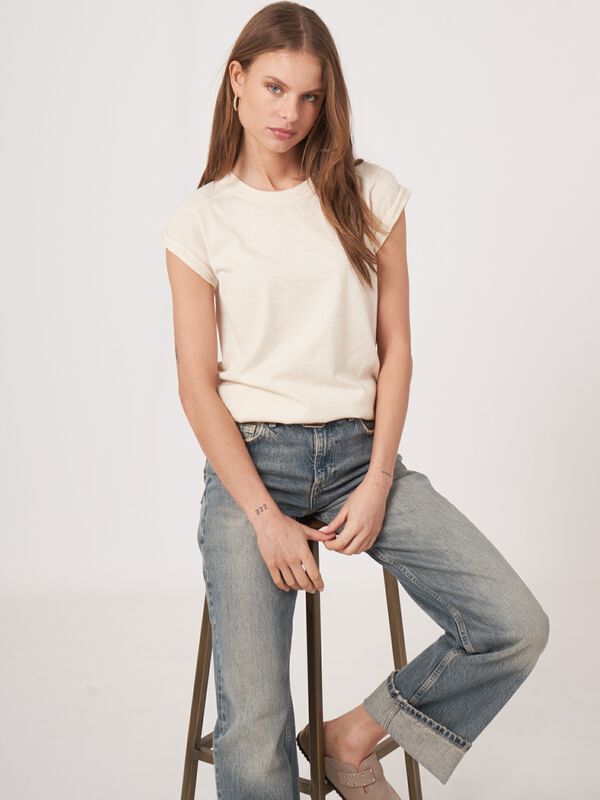 Baumwoll-Kaschmir-Strickoberteil mit Kappenärmeln image number 0