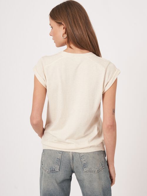 Cotton cashmere cap sleeve knitted top