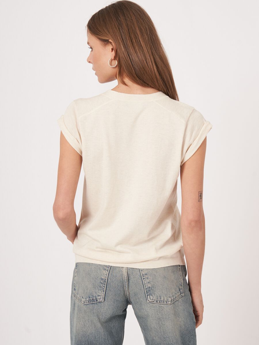 Cotton cashmere cap sleeve knitted top image number 1