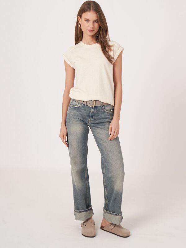 Baumwoll-Kaschmir-Strickoberteil mit Kappenärmeln image number 4