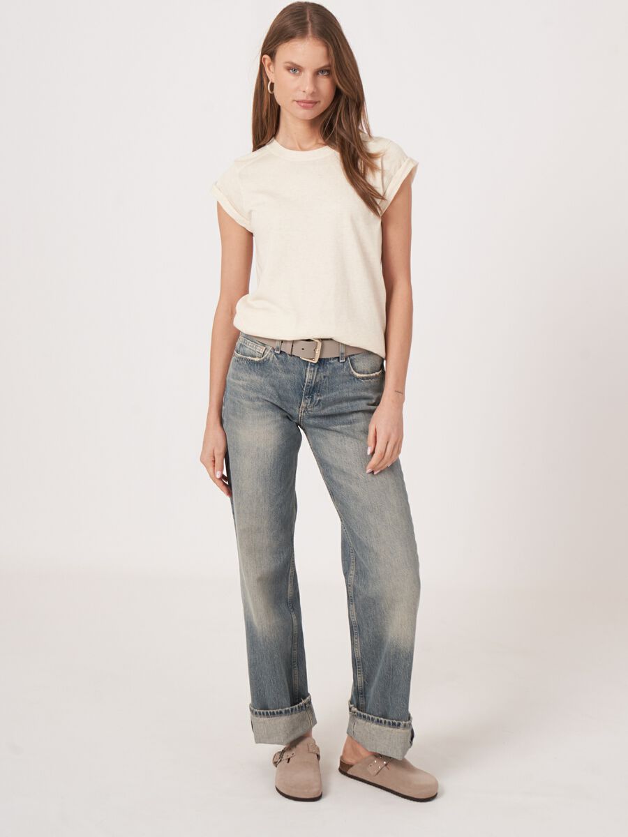 Cotton cashmere cap sleeve knitted top image number 4