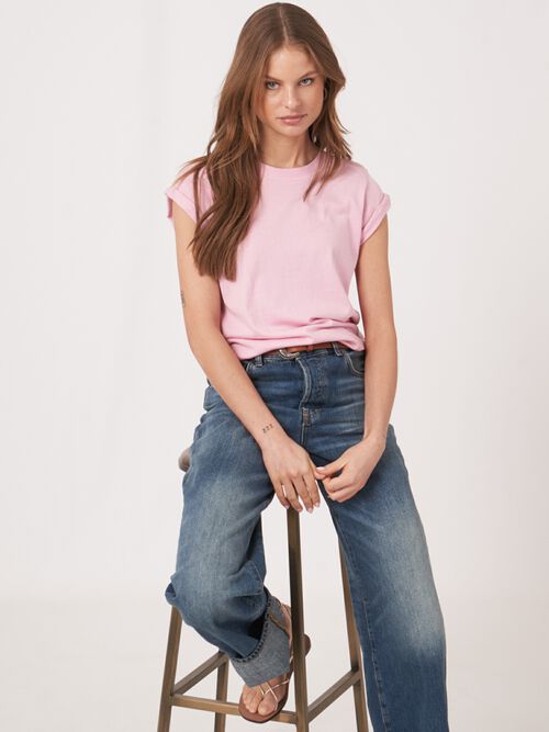 Gebreide top met kapmouwtjes van katoen-cashmeremix