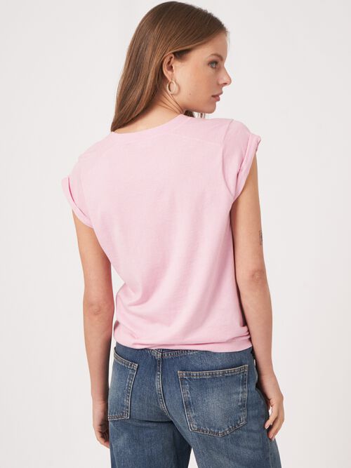 Cotton cashmere cap sleeve knitted top