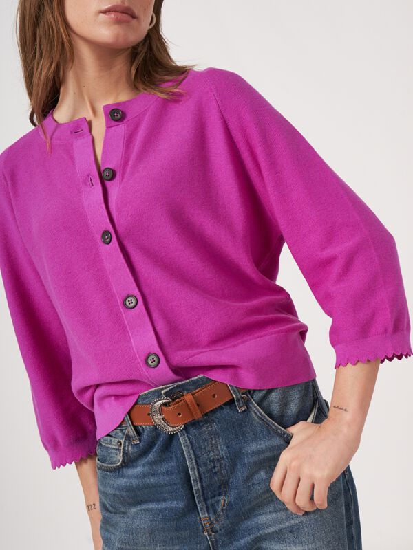 Cardigan en coton cachemire avec manches raglan et ourlet festonné image number 2