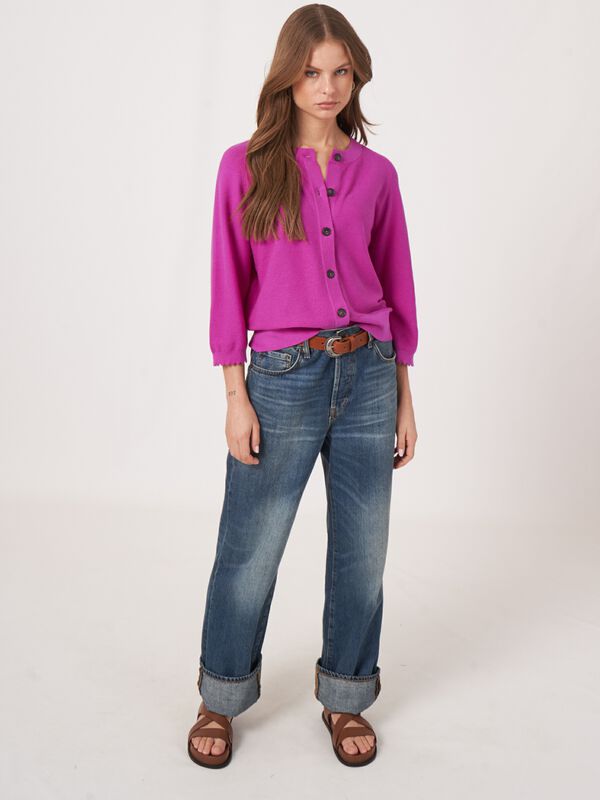 Cardigan en coton cachemire avec manches raglan et ourlet festonné image number 4