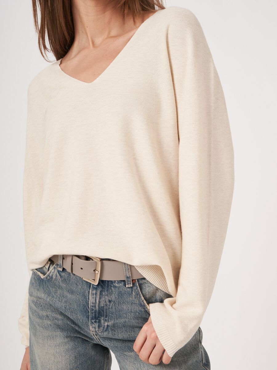 Seamless knit cashmere cotton blend V-neck sweater image number 3