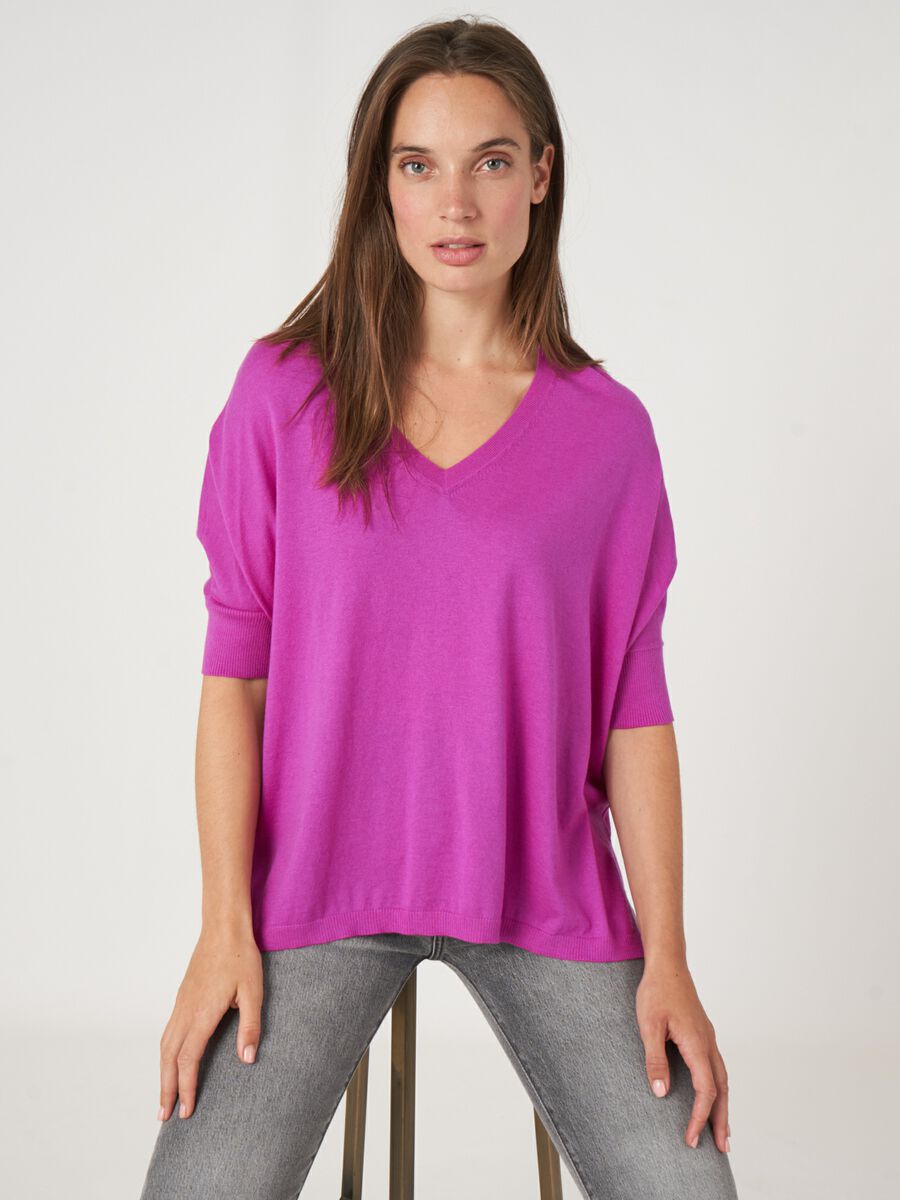 V-neck cashmere cotton blend poncho sweater image number 0