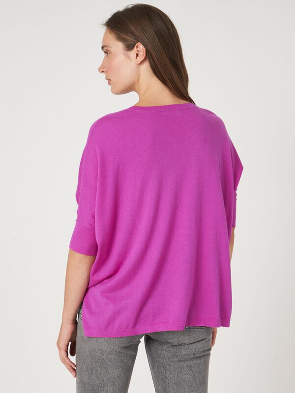 V-hals poncho-trui van cashmere en katoenmelange image number 1