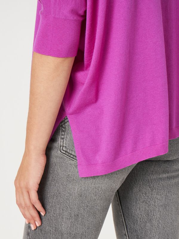 V-hals poncho-trui van cashmere en katoenmelange image number 2