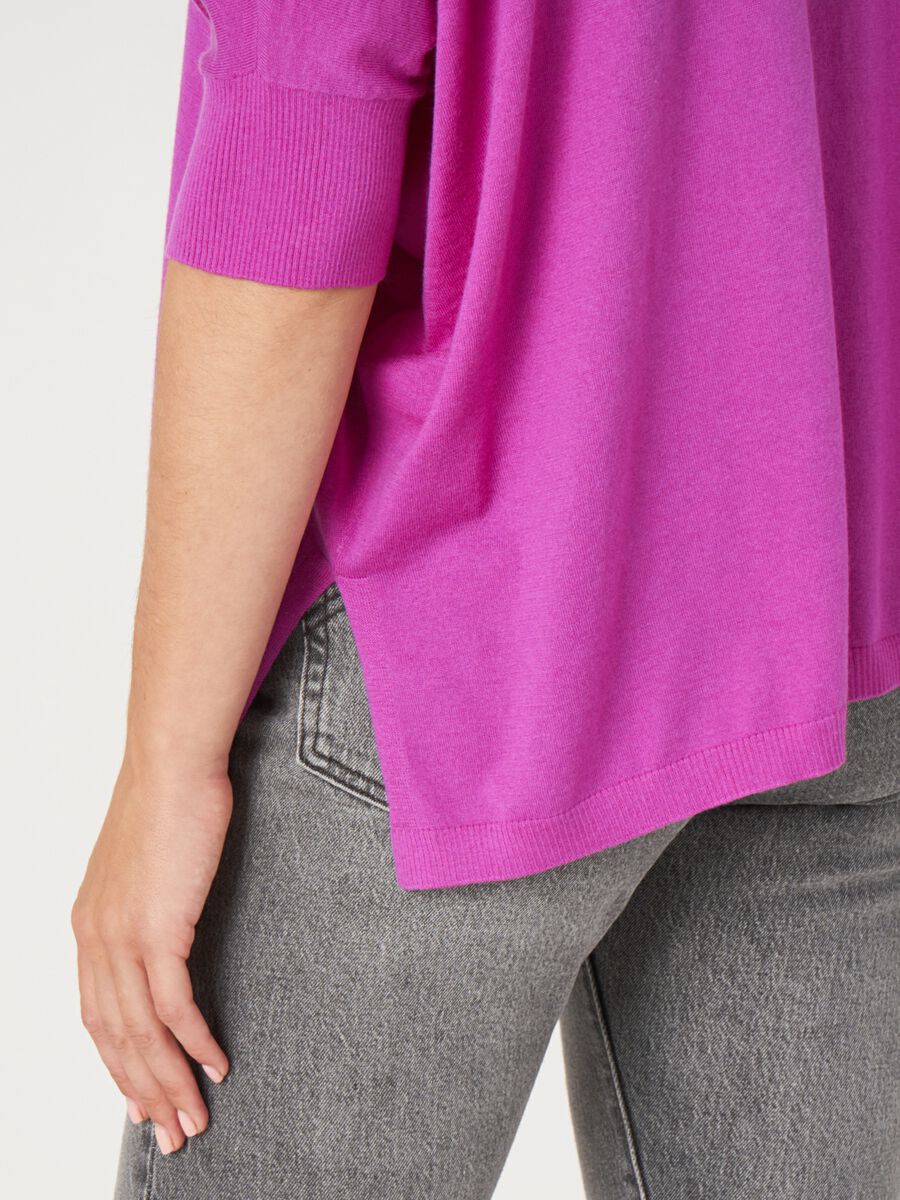 V-neck cashmere cotton blend poncho sweater image number 2