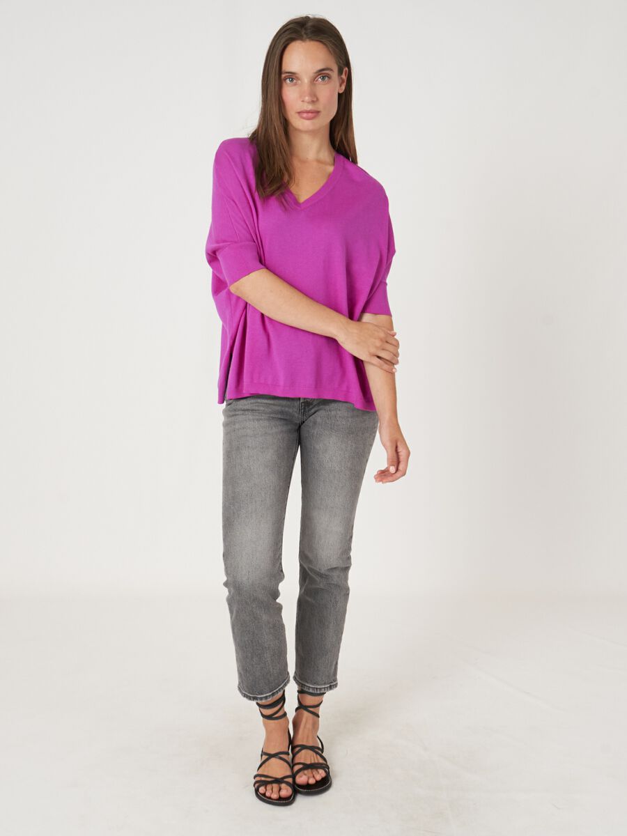 V-neck cashmere cotton blend poncho sweater image number 4