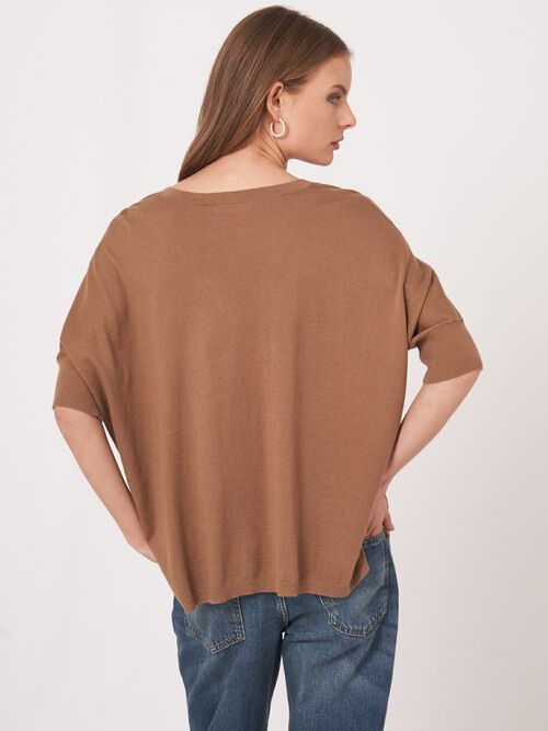 V-hals poncho-trui van cashmere en katoenmelange