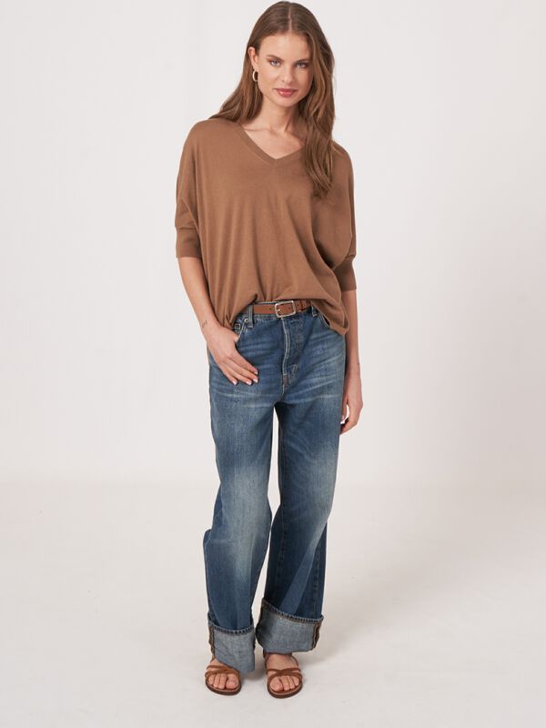 Poncho-Pullover mit V-Ausschnitt aus Kaschmir-Baumwollmischung image number 4