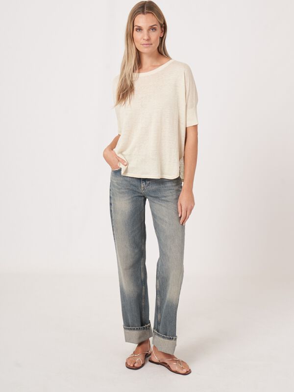 Pull poncho en pur lin avec ourlet arrondi image number 4