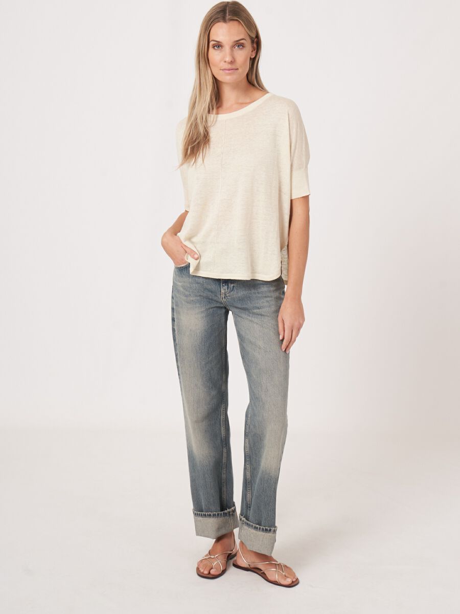 Poncho-trui met ronde zoom van zuiver linnen image number 4