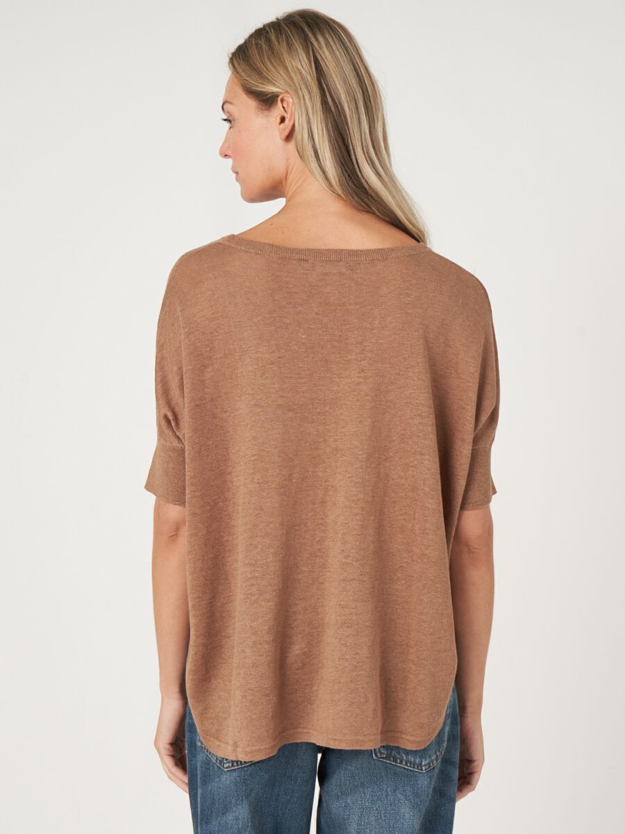 Pure linen knit poncho sweater with round hem image number 1