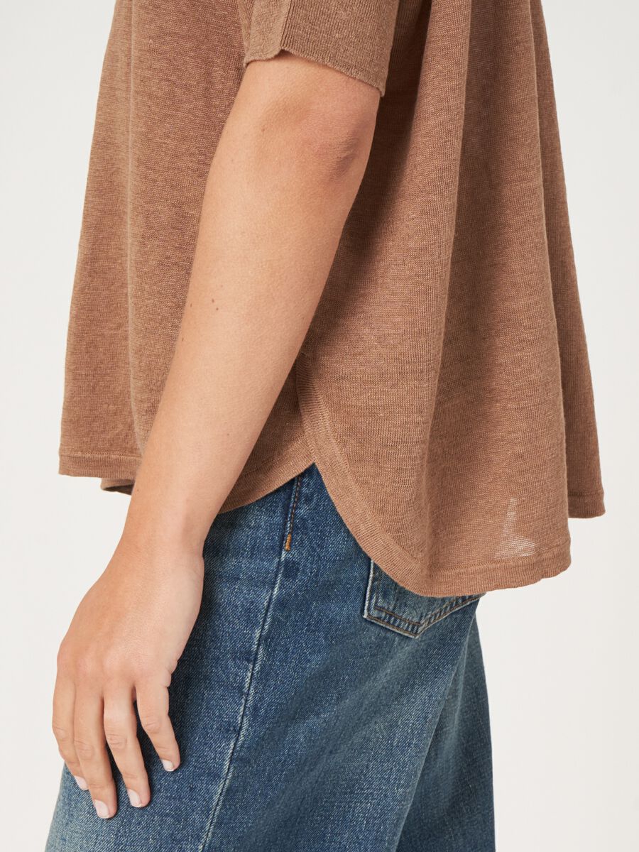 Pure linen knit poncho sweater with round hem image number 2