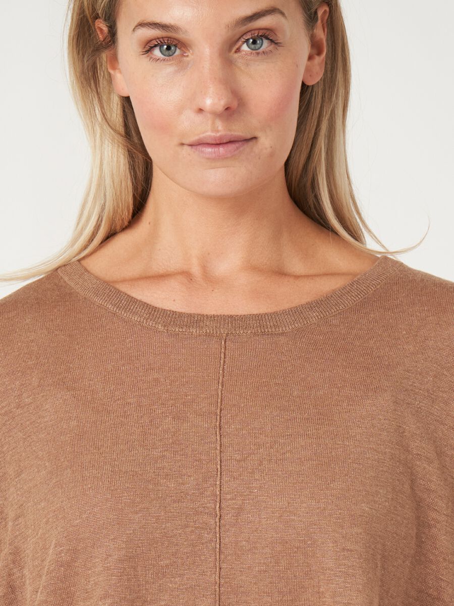 Pure linen knit poncho sweater with round hem image number 4