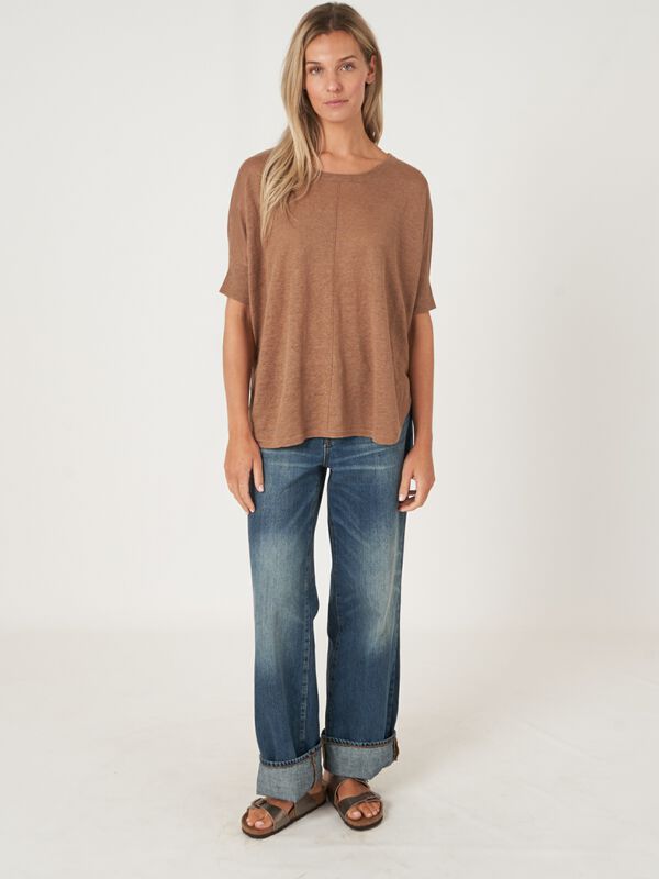 Poncho-trui met ronde zoom van zuiver linnen image number 5