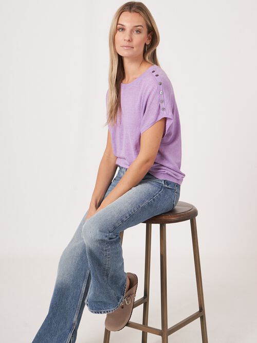 Pull-over poncho en pure lin avec boutons sur l'épaule