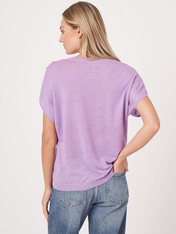 Pull-over poncho en pure lin avec boutons sur l'épaule image number 1