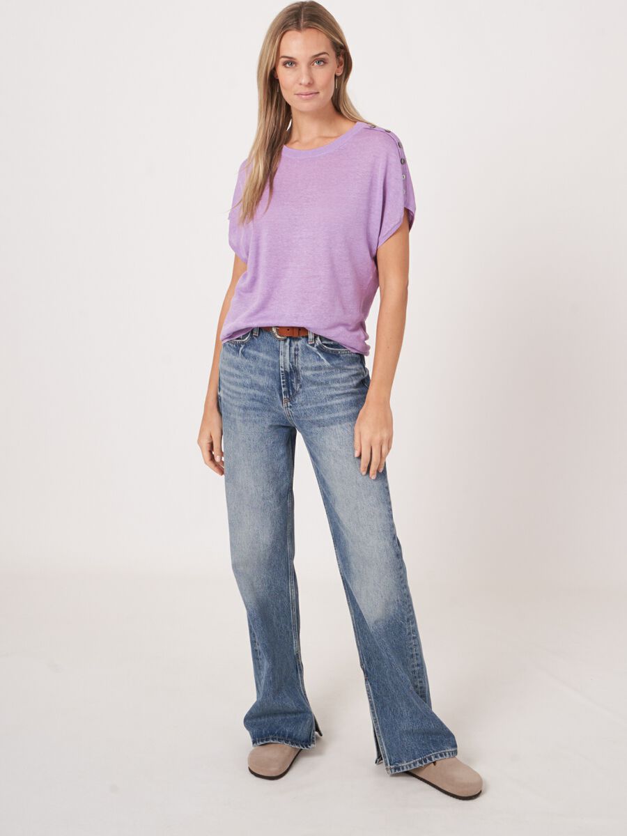 Poncho-Pullover aus reinem Leinenstrick mit Knöpfen an der Schulter image number 4