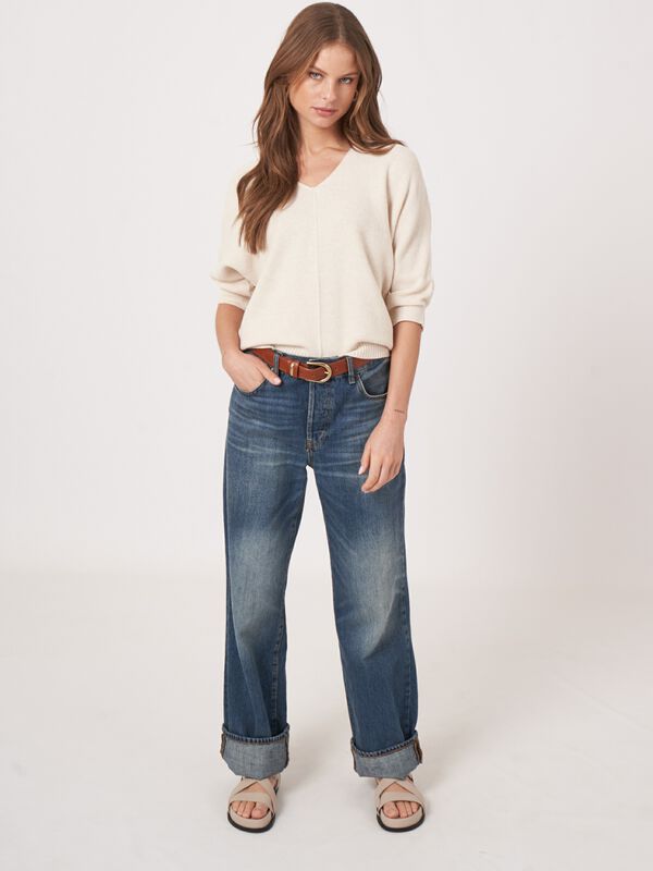 V-Ausschnitt-Pullover aus Texturiertem Baumwollstrick image number 4