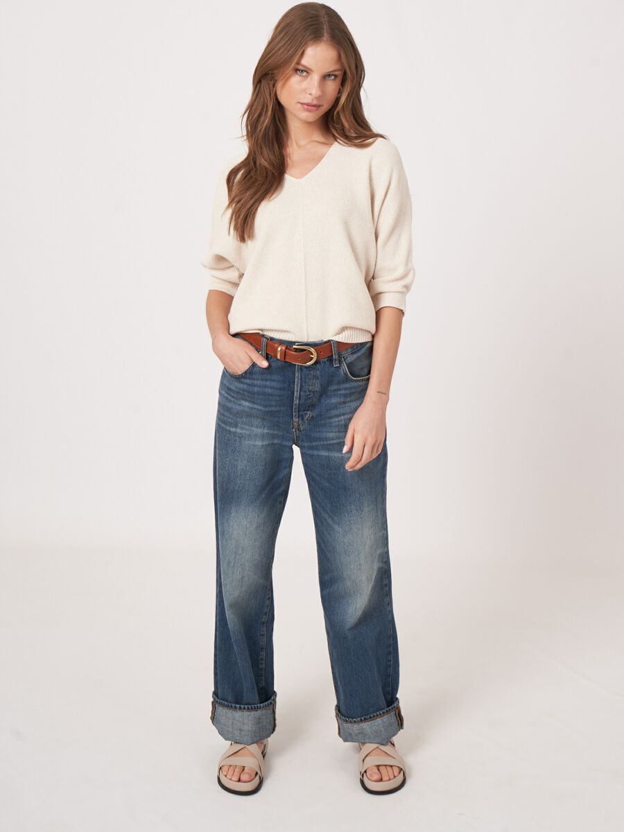 V-Ausschnitt-Pullover aus Texturiertem Baumwollstrick image number 4