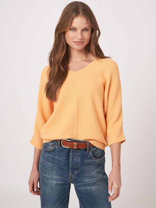 Katoenen gebreide V-hals trui met structuur