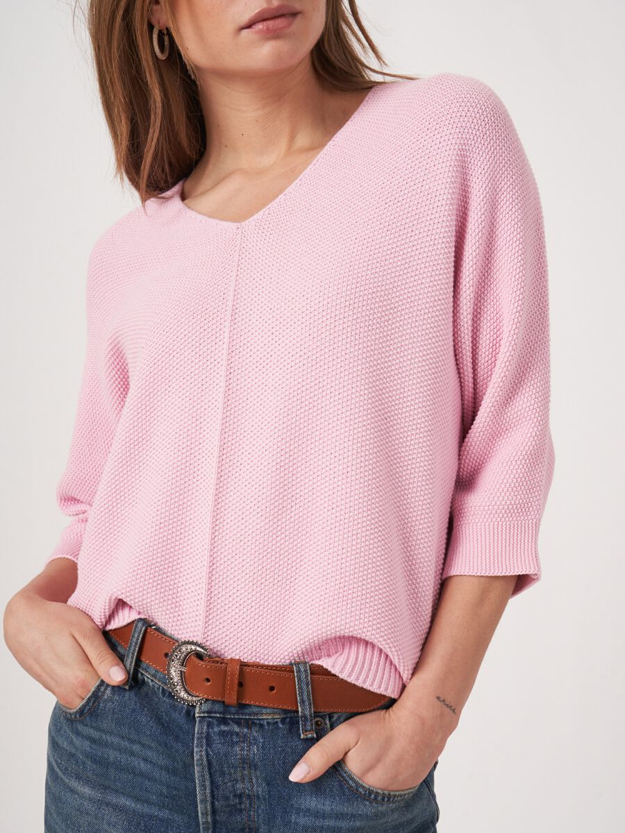 V-Ausschnitt-Pullover aus Texturiertem Baumwollstrick image number 3