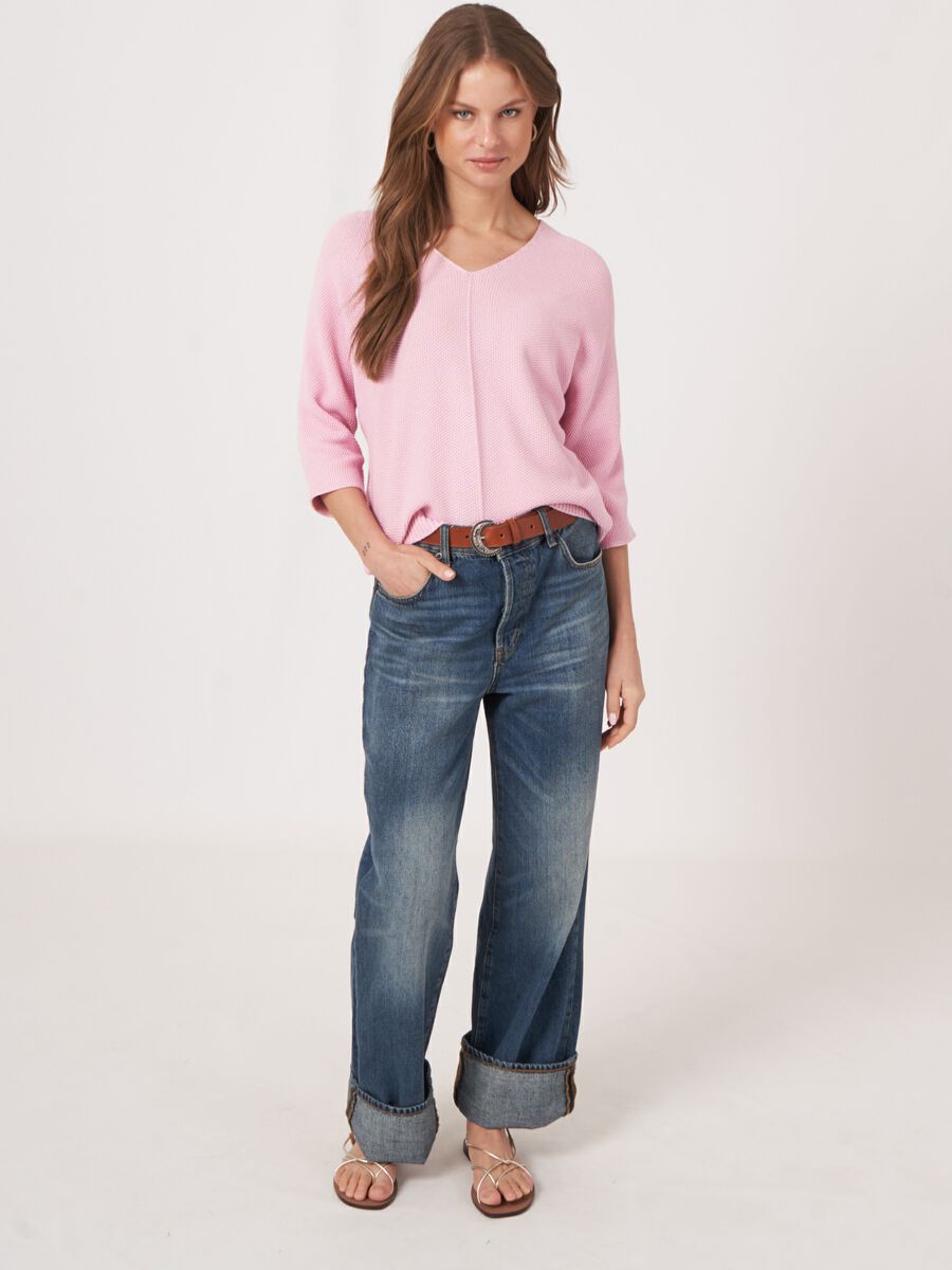 V-Ausschnitt-Pullover aus Texturiertem Baumwollstrick image number 4