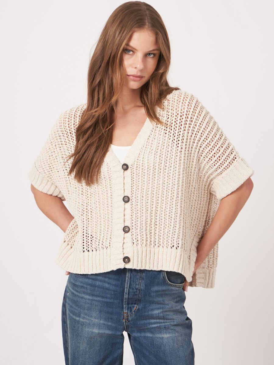 Oversized open knit cardigan with buttons image number 0