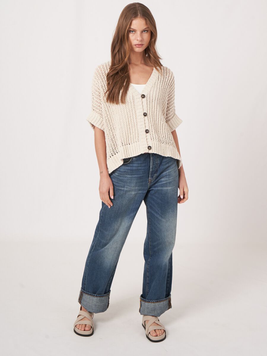 Oversized open knit cardigan with buttons image number 4