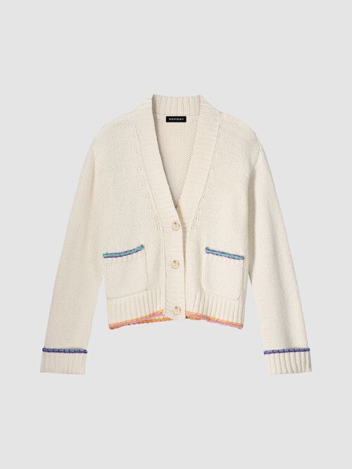 Cardigan van katoenwolmix met contrastnaden