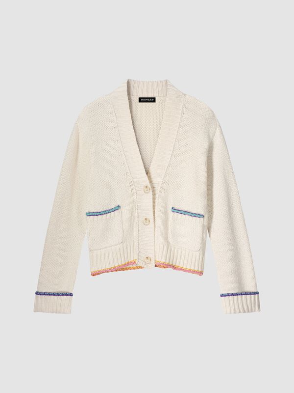 Cotton wool blend cardigan with contrast seams image number 0