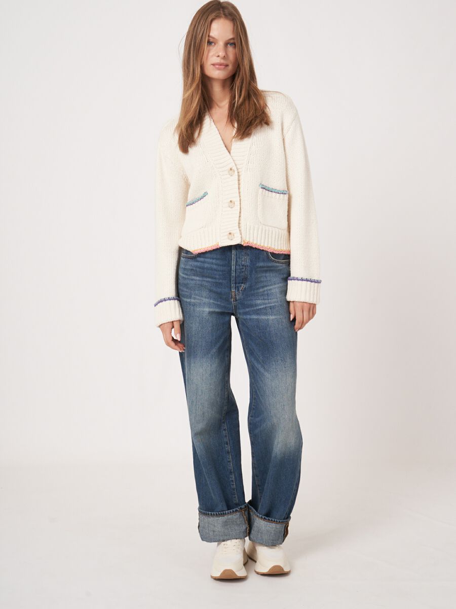 Cardigan van katoenwolmix met contrastnaden image number 5