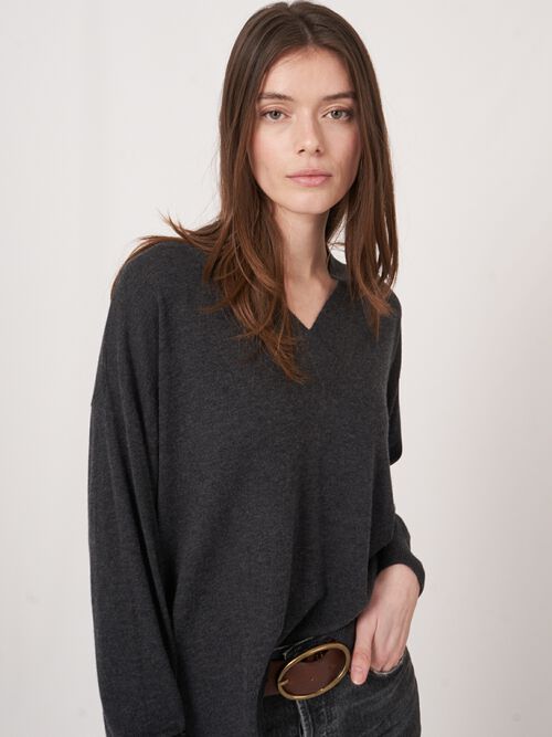 Superfein gestrickter Kaschmir-Mix V-Ausschnitt-Pullover