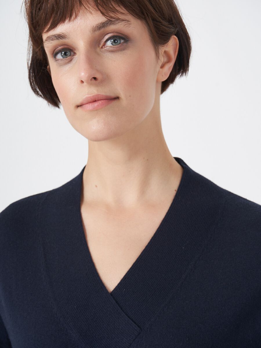 Superfein gestrickter Kaschmir-Mix V-Ausschnitt-Pullover image number 1