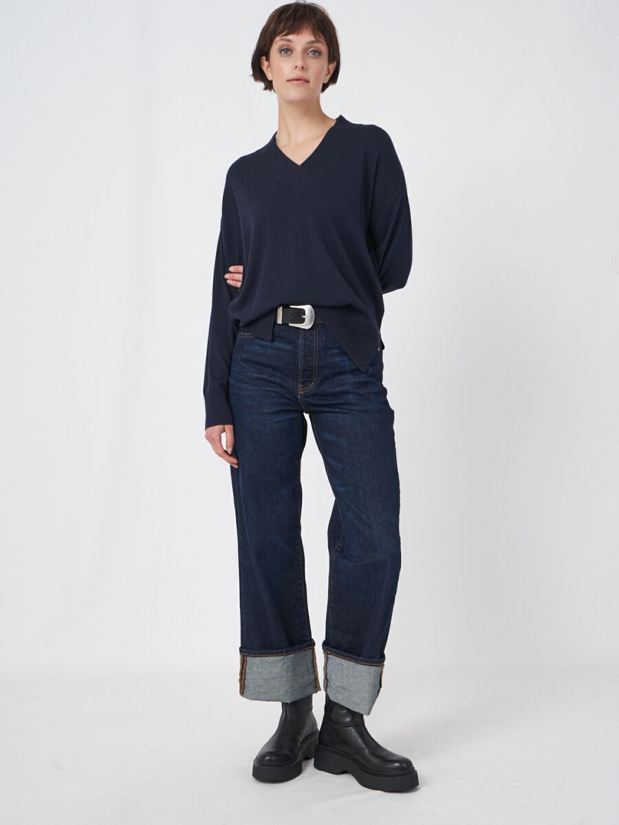 Superfein gestrickter Kaschmir-Mix V-Ausschnitt-Pullover image number 4