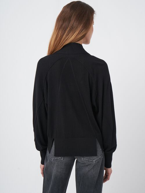 Fijn gebreid open vest met sjaalkraag van wolmix