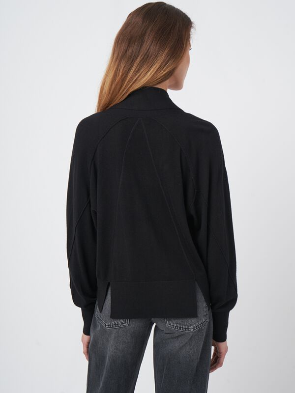 Fine knit wool blend open cardigan with shawl collar image number 1