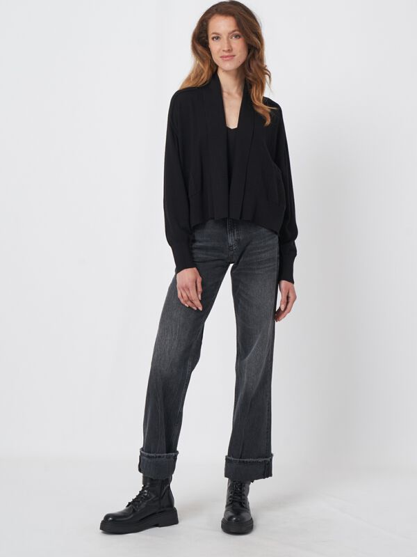 Fine knit wool blend open cardigan with shawl collar image number 4