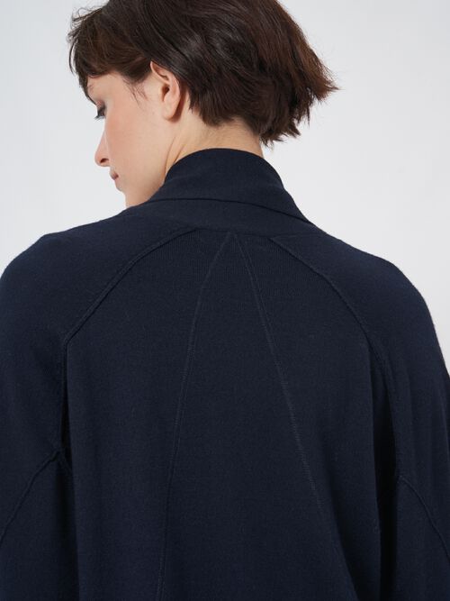 Fijn gebreid open vest met sjaalkraag van wolmix