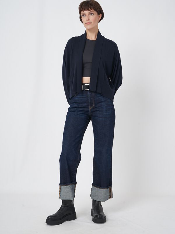 Fein gestricktes offenes Wollmix-Cardigan mit Schalkragen image number 5