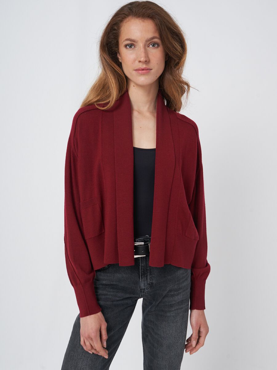 Fine knit wool blend open cardigan with shawl collar image number 0