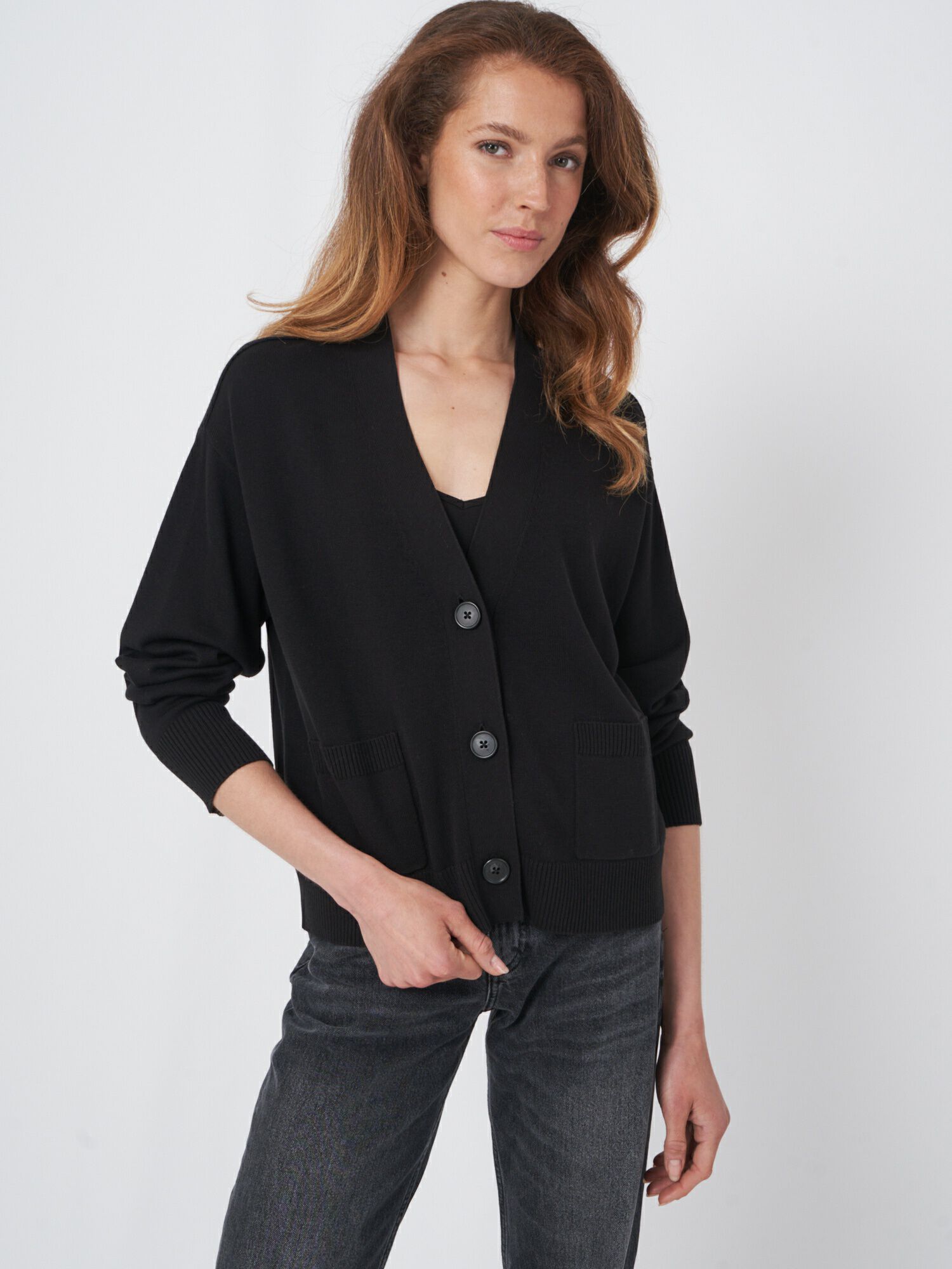 Boxy vest met oversized knopen van katoenmelange